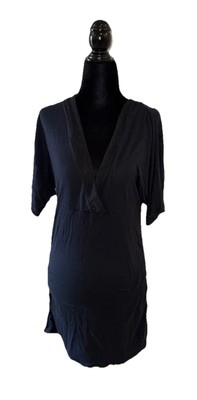 #ad #ad Express Large Black 100% Rayon Short Sleeve V Neck Knee Length Babydoll Dress $21.50