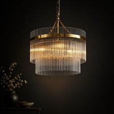 Marietta Langdon Ceiling Pendant Light Glass Droplets Satin Brass Gold Effect