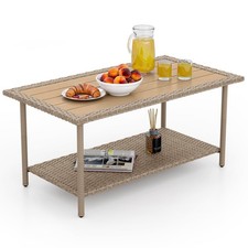 Small Brown Wicker And Metal Outdoor Coffee Table For Patio Furniture Clearance