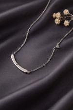 Bar CZ Charm Necklace Platinum Plated  Dainty Minimalist Gift Everyday Design UK