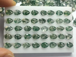 "Faceted" Natural Moss Agate Pear Shape Loose Gemstone For Jewelry Making