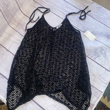 Miken Swim Women's Cover-Up Top M Black Lace Sleeveless Beach Vacation Cruise