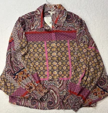 Ee:some Womens Size 1XL Button Down Balloon Sleeve Patchwork Paisley Top (S1)