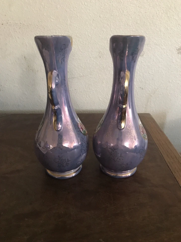 Juego de 2 jarrones iridiscentes morados Oriental China Company Foto 4 de 4