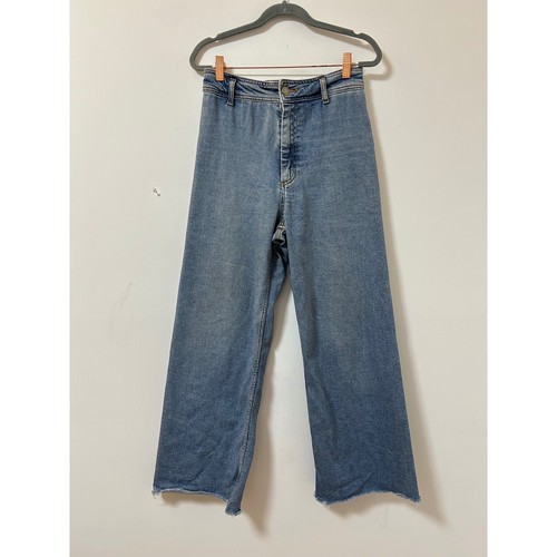 Zara Marine High Waisted Wide Leg Jeans Women 6 Blue Raw Hem