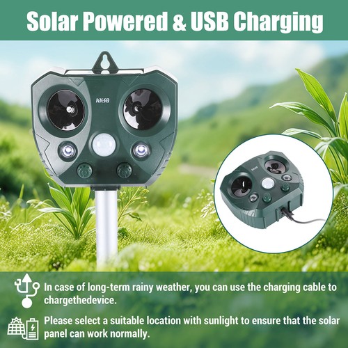 2x Ultrasonic Solar Animal Repeller 5 Modes w/ Motion Sensor Flashing Light Yard - Picture 26 of 43
