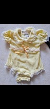 1970s JCPenney Baby Romper Yellow Terry Lace NB fits to 14lbs Vintage