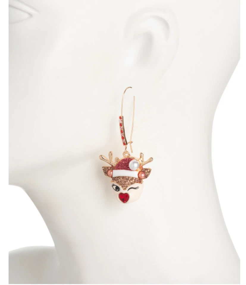NWT BETSEY JOHNSON WINKING REINDEER EARRINGS HOLIDAY CHRISTMAS - Image 4 of 4