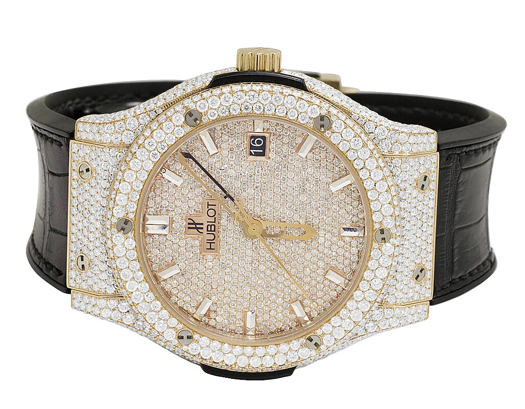 Hublot — Mens 45 MM Hublot Classic Fusion 18k Rose Gold with VS diamond (12.75 Ct)