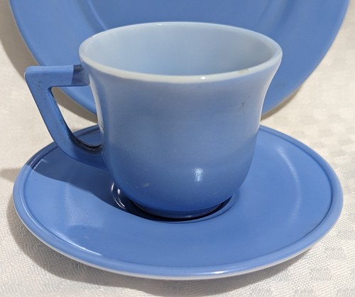 Vintage HAZEL ATLAS Little Hostess BLUE Childs 3 Piece Set - Plate Cup & Saucer - Picture 5 of 10