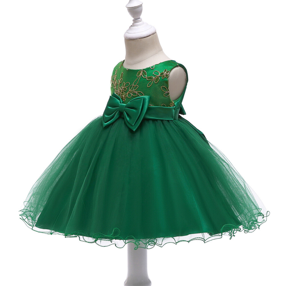 Flower Girl Gold Embroidered Dress Baby Girls Princess Party Tutu