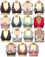 VICTORIAS SECRET PINK LACE STRAPPY PADDED BRALETTE HALTER NECK T BACK BRA NWT