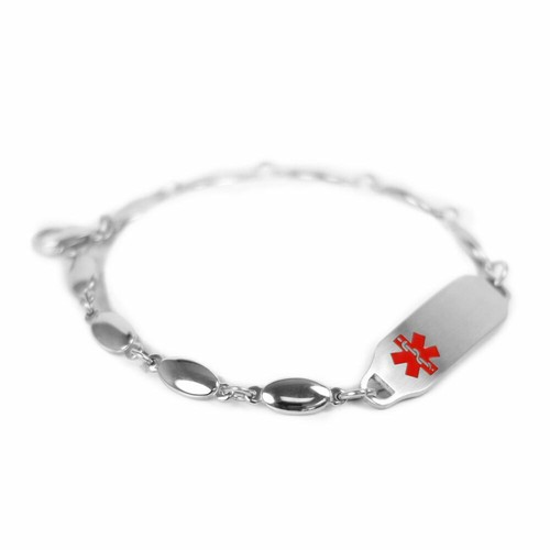 Medical ID Alert Bracelet Engraved Stainless Steel Drops Chain Women Red 8.5in - Picture 2 of 5