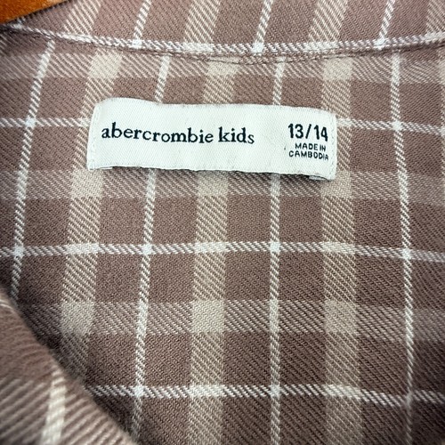 Abercrombie & Fitch Flannel Shirt Girls 13/14 Brown Plaid Long Sleeve Button-Up - Picture 3 of 9