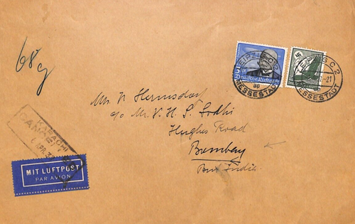 GERMANY Leipzig INDIA AIR MAIL Bombay via Karachi 1937 {samwells-covers}ZD283 - Picture 2 of 10