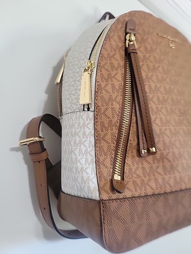 Michael Kors - Brooklyn Medium Backpack - White / Brown 12HX9.5inW - Picture 3 of 11