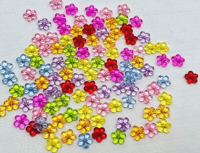 30 x Acryl Perle Blüte 14mm x 14mm facettiert Farbmix Spacer Bead Perlen DIY 