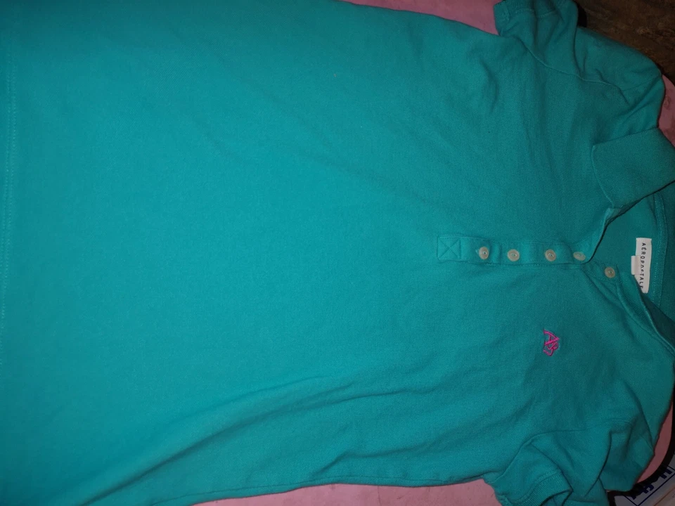 Polo Aeropostale Niñas Talla Med Bordado A87. Aqua Green Foto 3 de 3