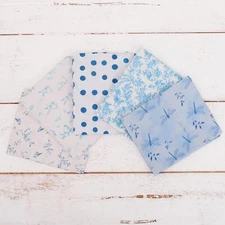 Threadart Exclusive 5 Fat Quarter Bundle Set - White and Blue 100% Cotton Fabric