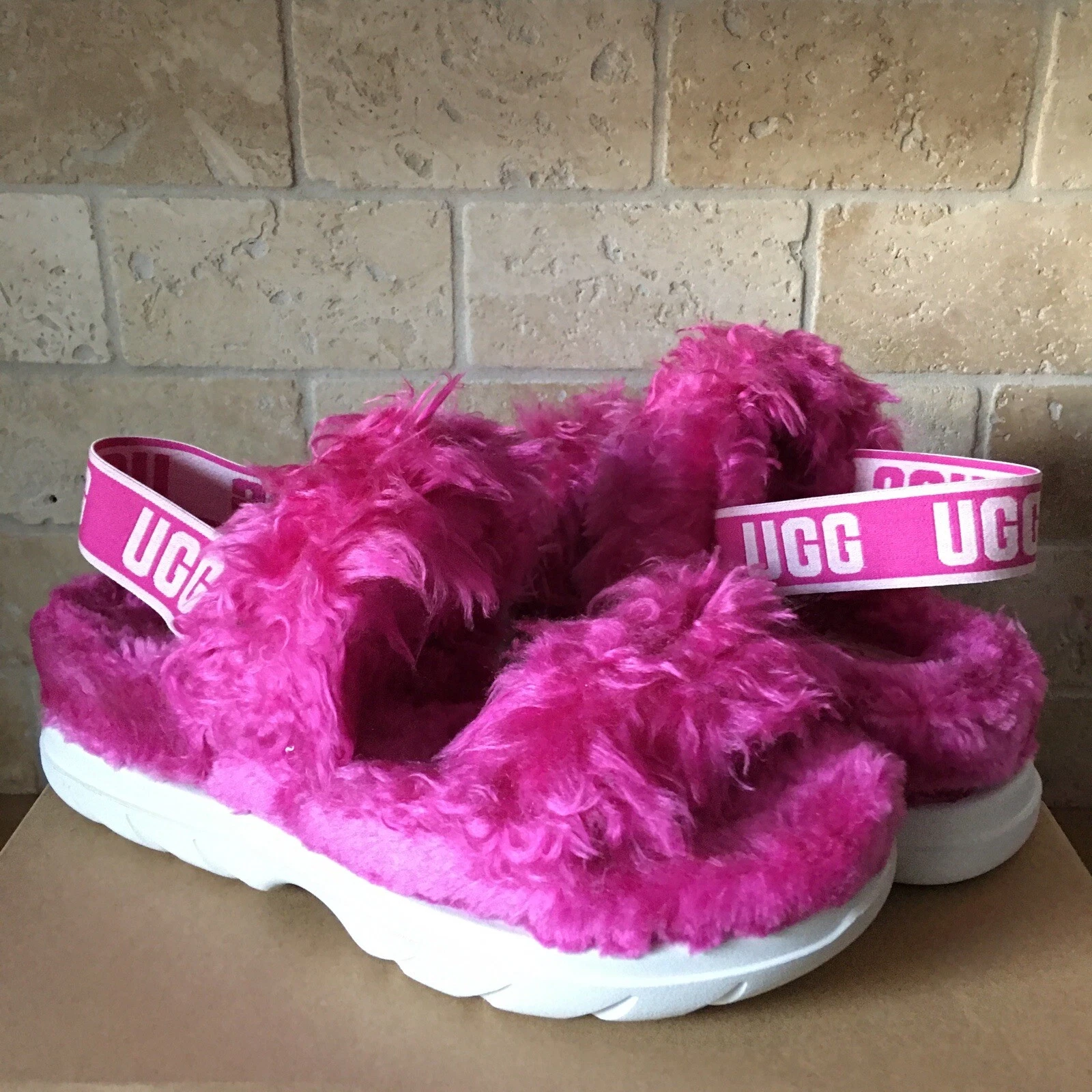 UGG FLUFF DRAGON FRUIT SCARPE CASUAL PANTOFOLE SANDALI SLIDE TAGLIA US 9 DONNA