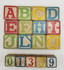 17 Kids alphabet and numbers wood blocks Vintage