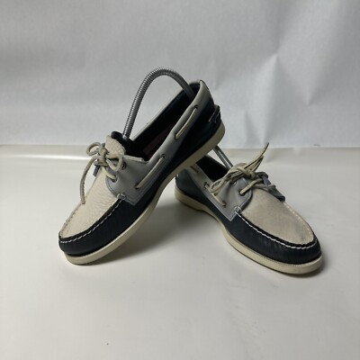 Men's SPERRY Top-Sider 2-Eye Cross Lace Navy Seaside/Light Blue /White Sz 