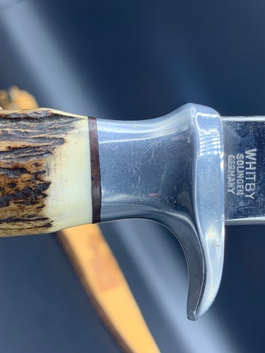 Coltello da caccia originale tedesco Solingen WITBY Bowie manico cervo fodero in pelle - Foto 9 di 14