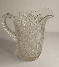 VINTAGE INDIANA GLASS PINEAPPLE, STAR,DOT CLEAR GLASS PITCHER