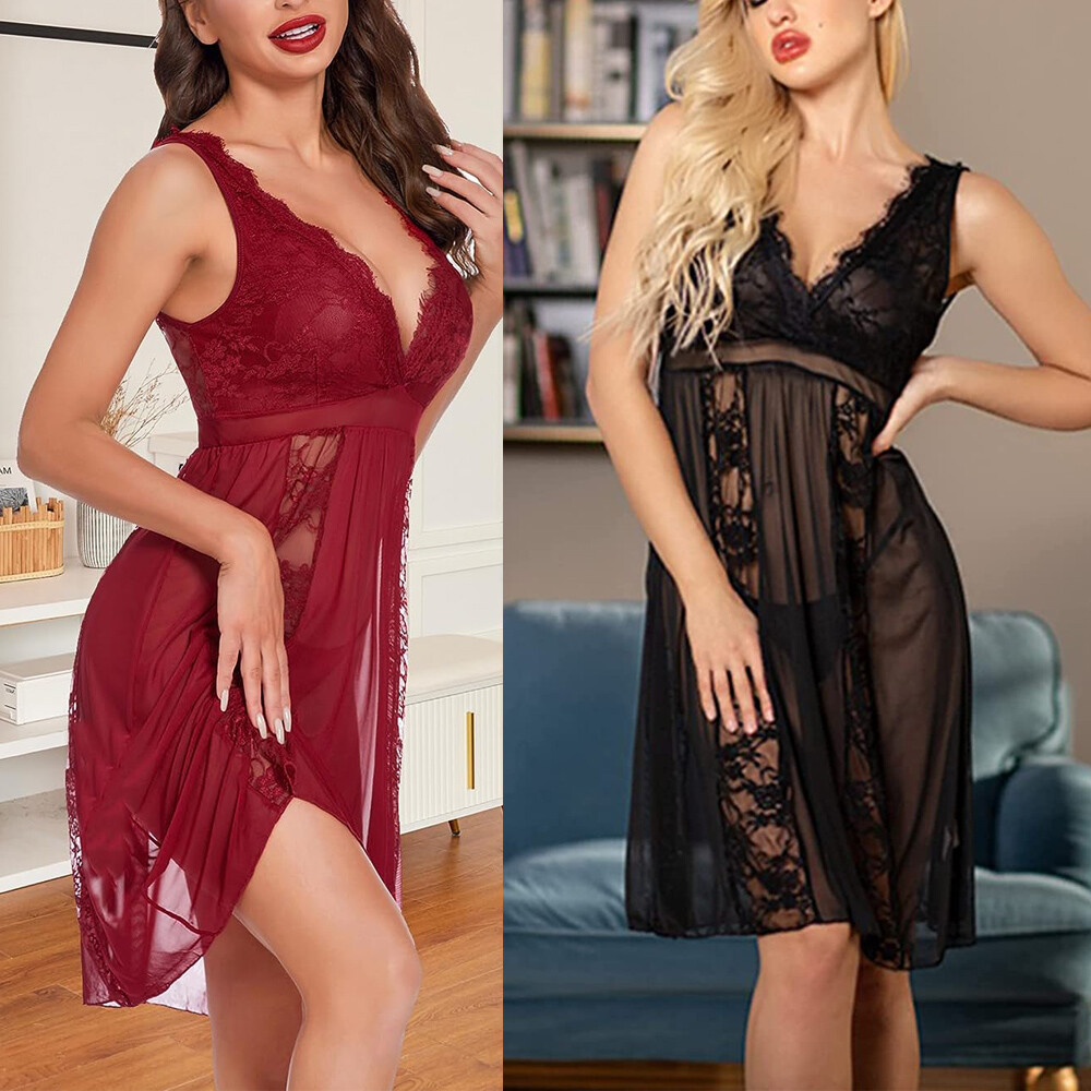 Plus Size Sexy Lace Babydoll Nightgown Chemise Sleepwear for Women US