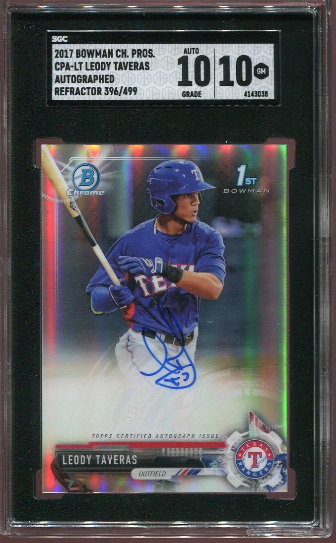 2017 Leody Taveras Auto SGC 10 Bowman Chrome Refractor /499 #CPA-LT Rangers