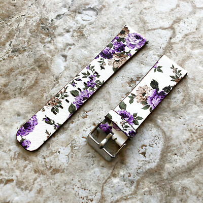 Purple Floral (FL-4) Leather Band for Huawei Watch GT 2 and GT 46mm Smartwatches