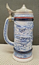 Ancienne Chope Avon Thème Aviation Montgolfier 1783...Motif Relief Bleu N°392328