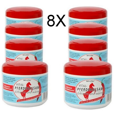 8 x Bio-Vital Pferdebalsam Pferdesalbe 500ml erfrischt & wärmt mit Chili-Extrakt