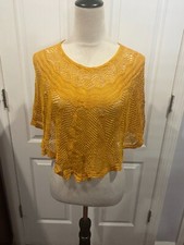 Shawl Lace Short Cape Knitted Ruffles Elegant Tumeric Yellow 15"L