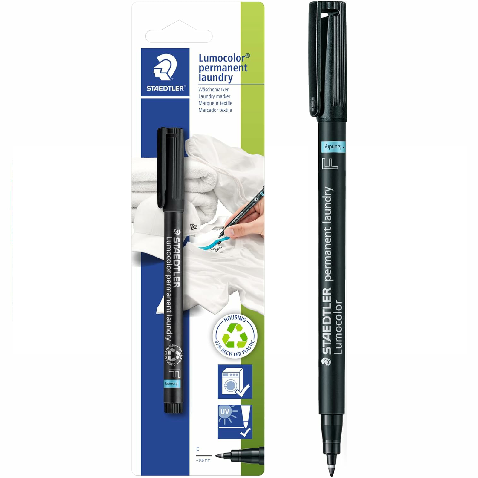 STAEDTLER Lumocolor Permanent Laundry Marker Pen - Black Ink - Fine Tip