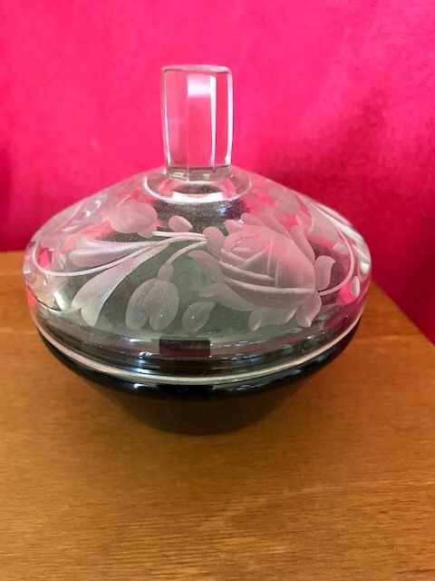 Morlee Crystal Antique Trinket or powder jar Czechoslovakia