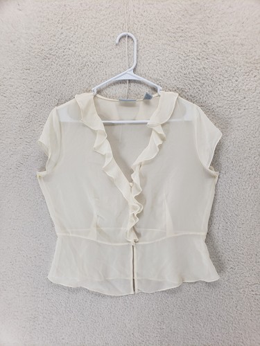 Valerie Stevens Women Top Large Cream 100% Polyester Short Sleeve Sleepshirt