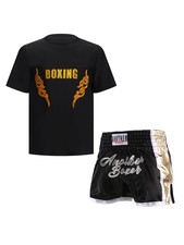 Boy Boxing Costume 2 Piece Athletic T-shirts with Muay Thai Shorts Set Tracksuit