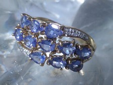 9ct Gold Ring Tanzanite Diamond UK Hallmark Size O Boxed
