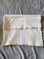 Vintage Bear Bunny Carters White Thermal Baby Blanket yellow Nylon satin edge