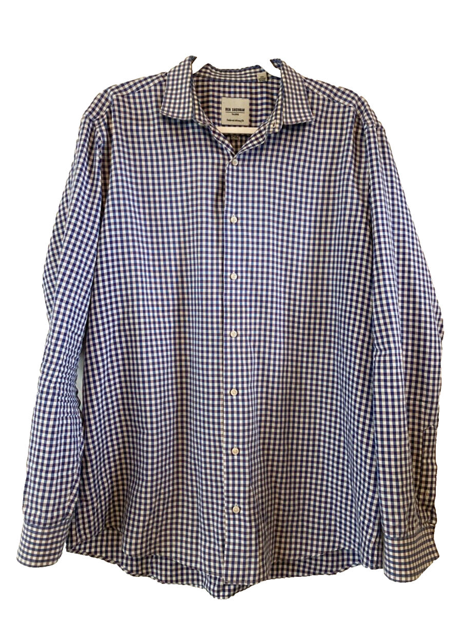Ben Sherman Tailored Dress Shirt Skinny Fit 17 1/2 34/35 Small Check Blue |  eBay