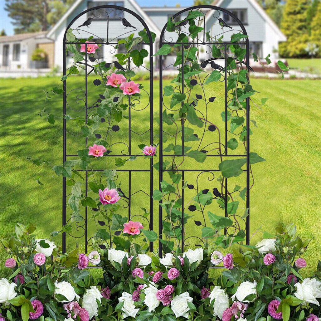 2Pcs Classic Black Metal High Panels Garden Trellis for Climbing Plants ...