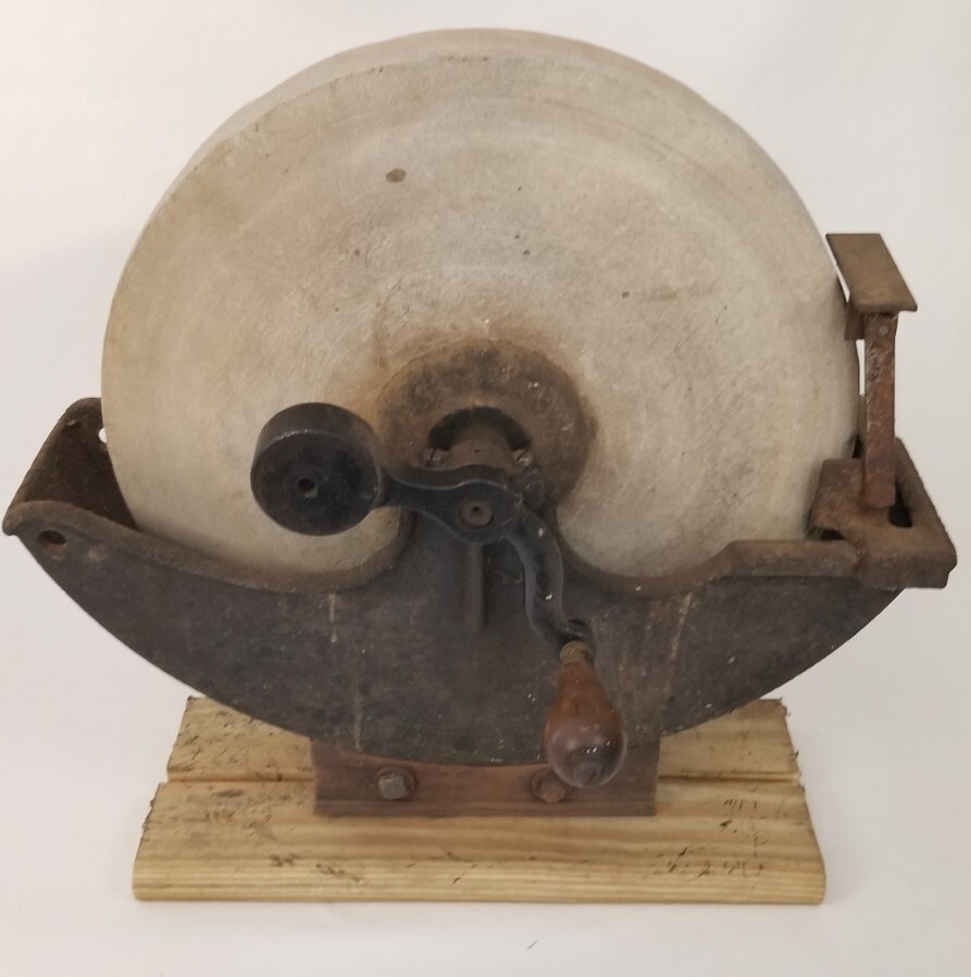 Antique 13¾" Primitive Hand Cranked Grinding Stone Sharpening Wheel eBay