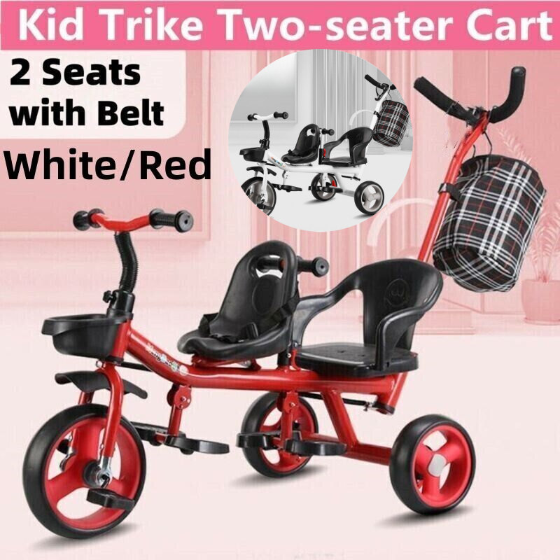 Twin Children Tricycle Double Stroller Baby Bike Twin Handcart