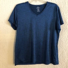 Real Essentials Tee Womens XL Blue Active wear V Neck Short Sleeves Comfy Casual