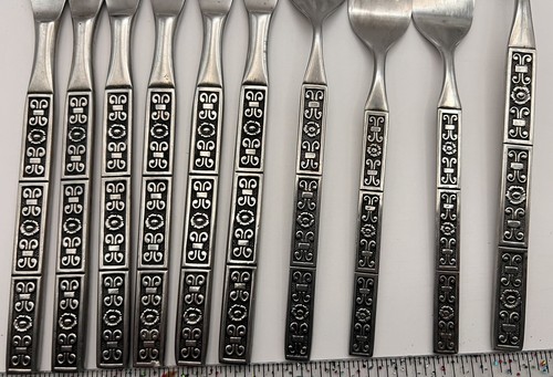 Vtg Continental Stainless Flatware Serving Lot Flower Scroll 10 Pc MCM Japan - Picture 2 of 7