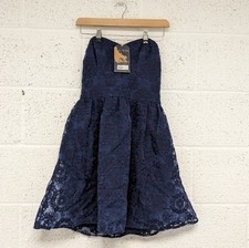 Jack Wills Bohlen Strapless Organza Dress Lace Mini Pockets Blue UK 10 - New