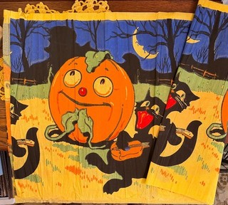 RARE Antique Vintage Halloween Crepe Paper Decoration 6 Panels 120” Dennison 20s