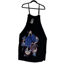 Summer Midi Sundress – Adjustable Straps Black/Big Flower – One Size Fits Most