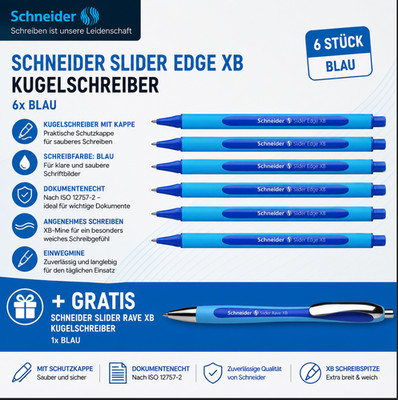 Schneider Kugelschreiber Slider Edge blau 6St. + Silder Rave XB Gratis